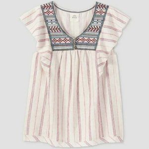 NEW Knox Rose Linen Blend Embroidered Blouse M